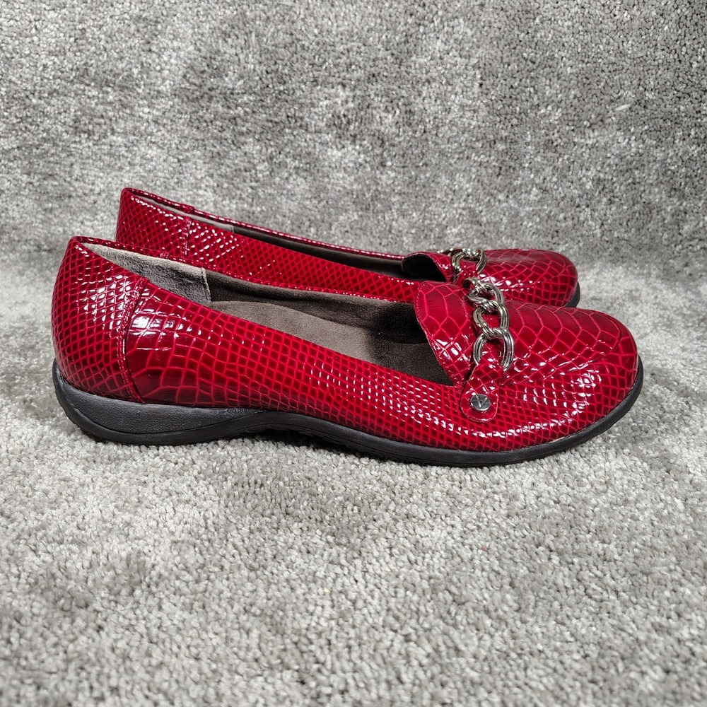 Vionic Alda Loafers Red Croc Embossed Chain Accent Mob Wife Women 8 Wide